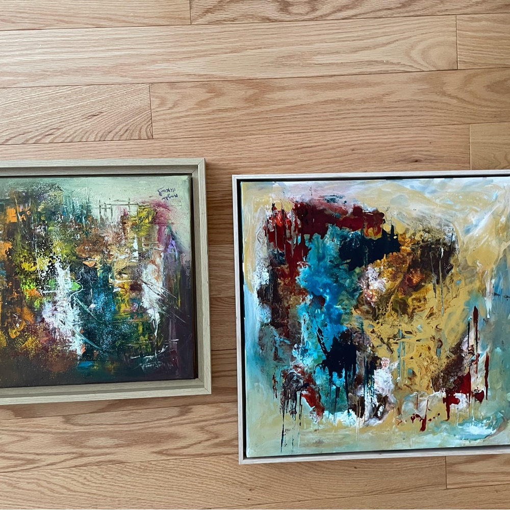 Abstract Art Canvas Set with Wooden Frames